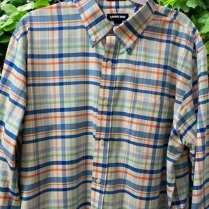 Lands' End Supima Oxford Plaid Button Down No‎ Iron Shirt 17 1/2-33
